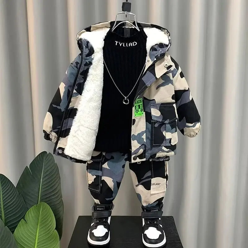 Winter Warm Coat for Boys and Girls Sets 2-Piece Set 2 4 6 8Y Children's Thickened Cotton Coat +Pants suits New Christmas