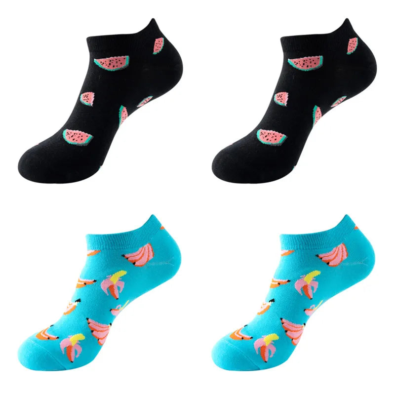 4 Pairs New Fashion Harajuku Fruit avocado Funny Cotton Happy Invisible Summer Boat Socks Women Men Short low Cute fun love Sock