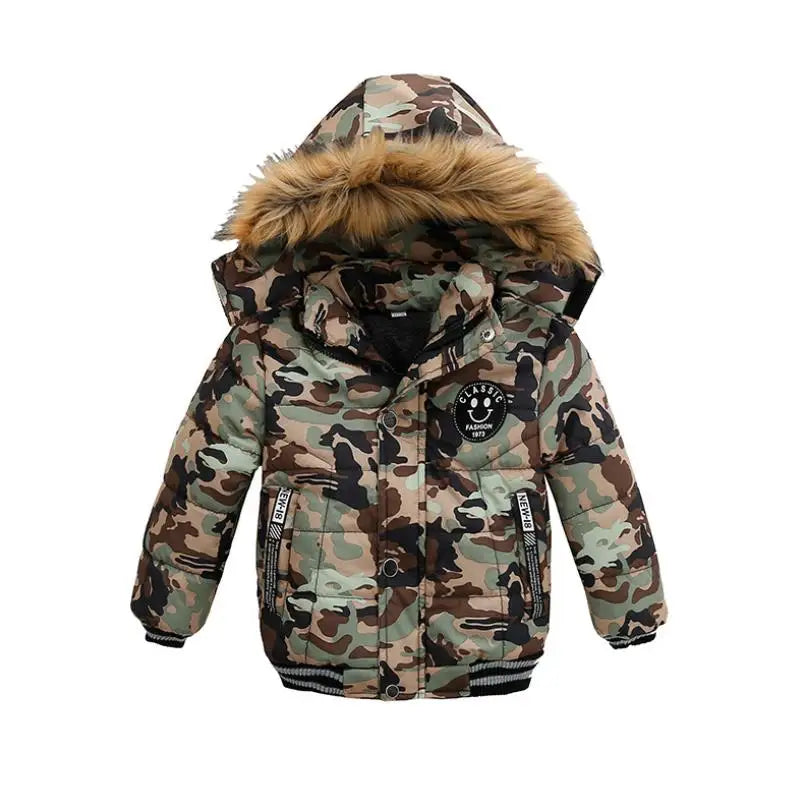 2023 New children's coat jacket winter boy girl wave pattern cute cartoon ear warm silk cotton baby hooded cotton jacket tide