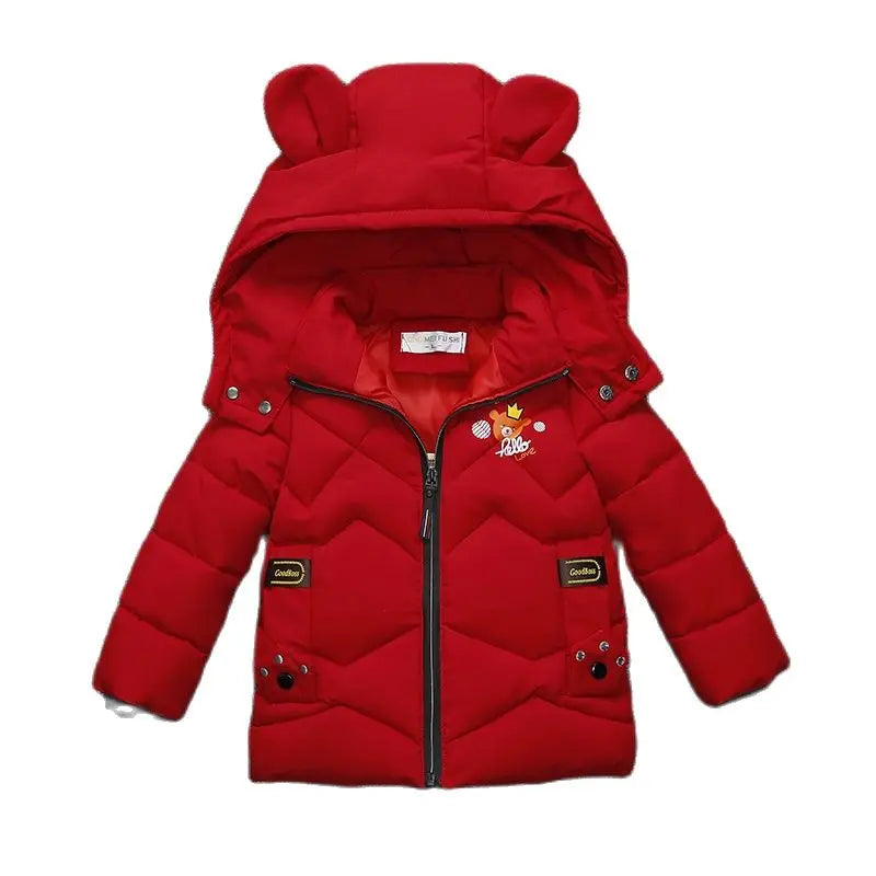 2023 New children's coat jacket winter boy girl wave pattern cute cartoon ear warm silk cotton baby hooded cotton jacket tide