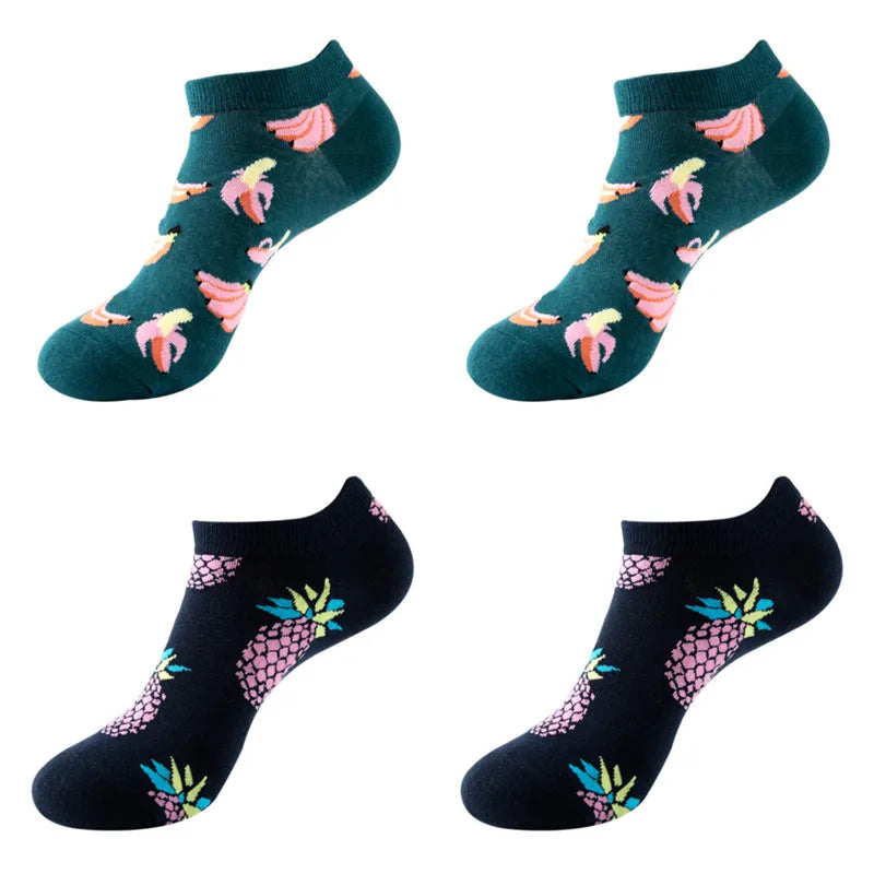4 Pairs New Fashion Harajuku Fruit avocado Funny Cotton Happy Invisible Summer Boat Socks Women Men Short low Cute fun love Sock