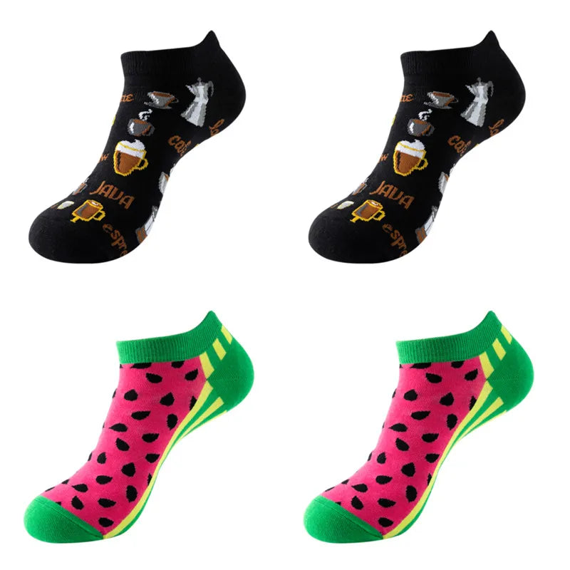 4 Pairs New Fashion Harajuku Fruit avocado Funny Cotton Happy Invisible Summer Boat Socks Women Men Short low Cute fun love Sock