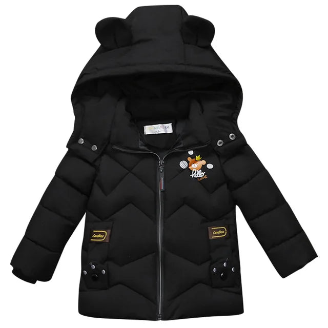 2023 New children's coat jacket winter boy girl wave pattern cute cartoon ear warm silk cotton baby hooded cotton jacket tide