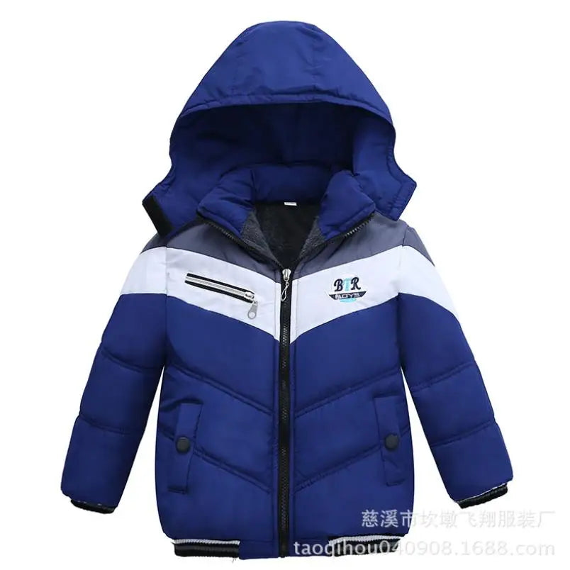 2023 New children's coat jacket winter boy girl wave pattern cute cartoon ear warm silk cotton baby hooded cotton jacket tide