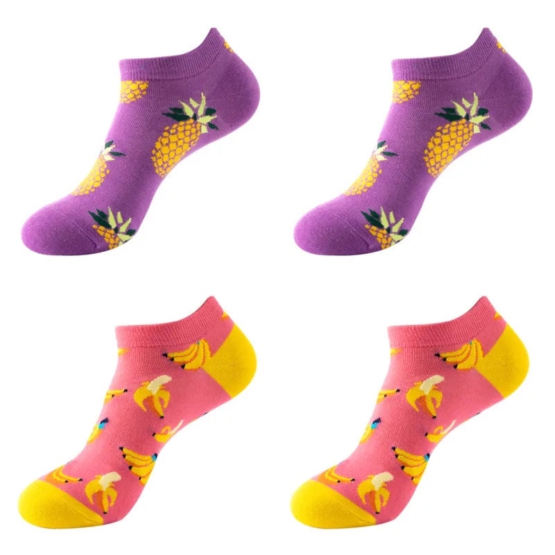 4 Pairs New Fashion Harajuku Fruit avocado Funny Cotton Happy Invisible Summer Boat Socks Women Men Short low Cute fun love Sock