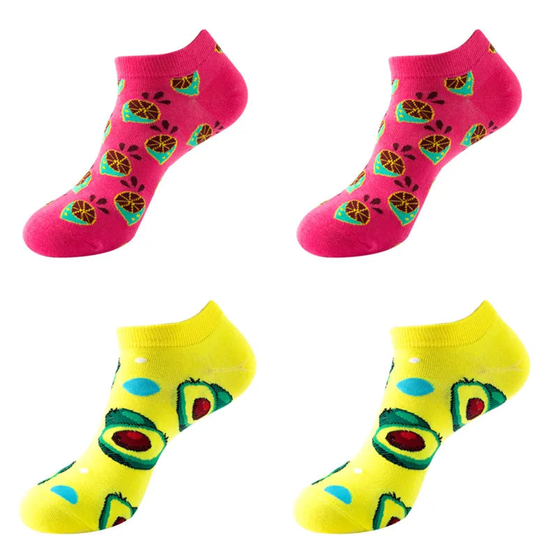 4 Pairs New Fashion Harajuku Fruit avocado Funny Cotton Happy Invisible Summer Boat Socks Women Men Short low Cute fun love Sock