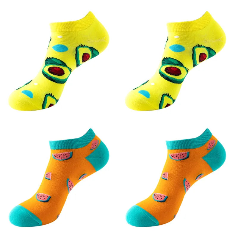 4 Pairs New Fashion Harajuku Fruit avocado Funny Cotton Happy Invisible Summer Boat Socks Women Men Short low Cute fun love Sock