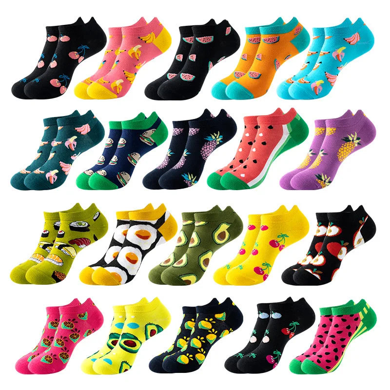 4 Pairs New Fashion Harajuku Fruit avocado Funny Cotton Happy Invisible Summer Boat Socks Women Men Short low Cute fun love Sock