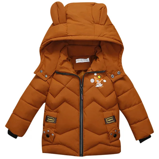 2023 New children's coat jacket winter boy girl wave pattern cute cartoon ear warm silk cotton baby hooded cotton jacket tide