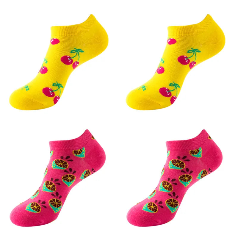 4 Pairs New Fashion Harajuku Fruit avocado Funny Cotton Happy Invisible Summer Boat Socks Women Men Short low Cute fun love Sock