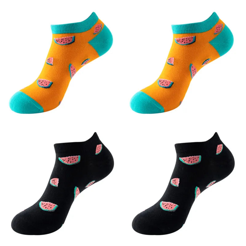 4 Pairs New Fashion Harajuku Fruit avocado Funny Cotton Happy Invisible Summer Boat Socks Women Men Short low Cute fun love Sock