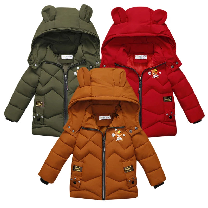 2023 New children's coat jacket winter boy girl wave pattern cute cartoon ear warm silk cotton baby hooded cotton jacket tide