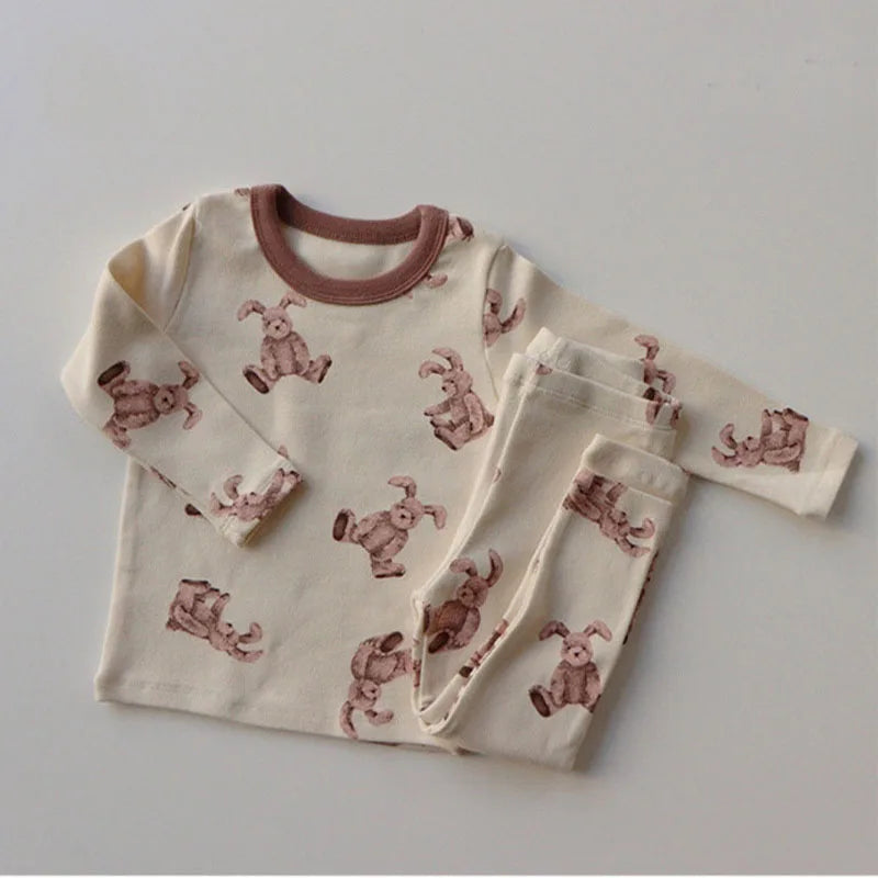 MILANCEL Autumn Spring Newborn Baby Pajama Set Cartoon Cute Cotton Long Sleeve Bunny Sleepwear Bodysuit Set