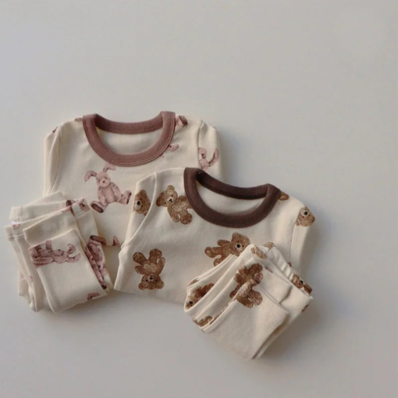 MILANCEL Autumn Spring Newborn Baby Pajama Set Cartoon Cute Cotton Long Sleeve Bunny Sleepwear Bodysuit Set