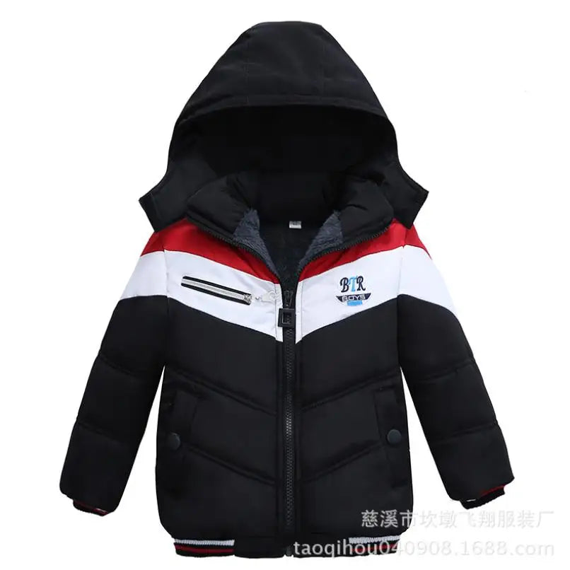 2023 New children's coat jacket winter boy girl wave pattern cute cartoon ear warm silk cotton baby hooded cotton jacket tide