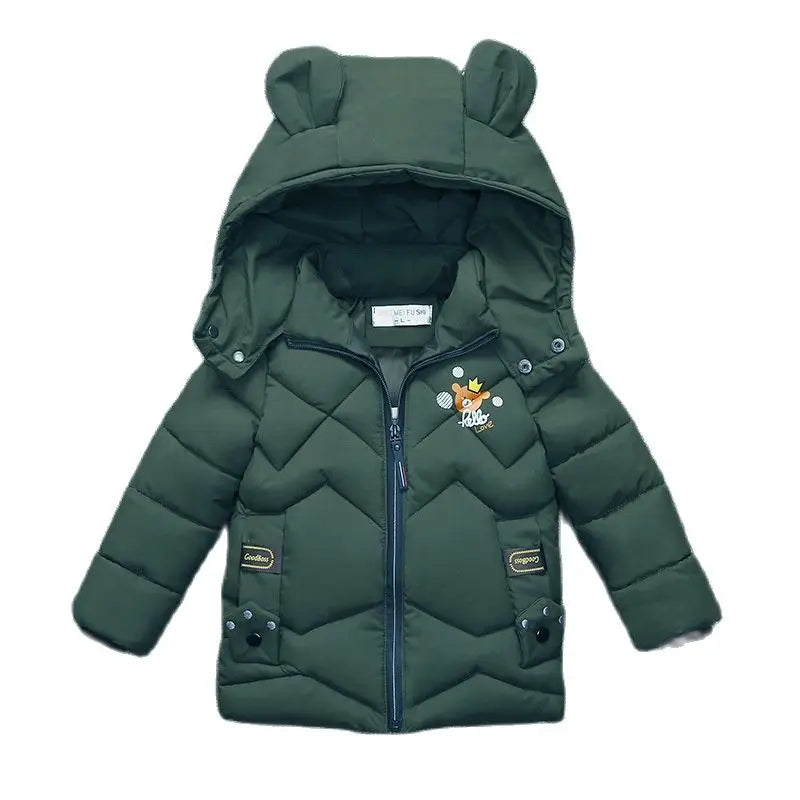 2023 New children's coat jacket winter boy girl wave pattern cute cartoon ear warm silk cotton baby hooded cotton jacket tide