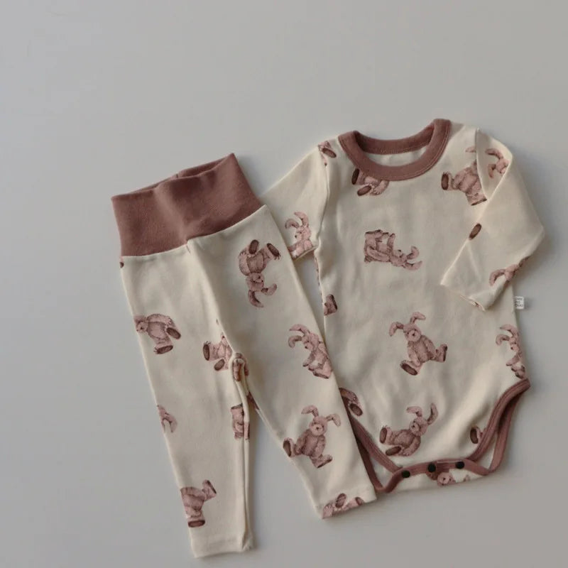 MILANCEL Autumn Spring Newborn Baby Pajama Set Cartoon Cute Cotton Long Sleeve Bunny Sleepwear Bodysuit Set