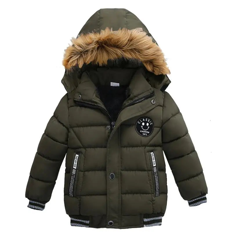 2023 New children's coat jacket winter boy girl wave pattern cute cartoon ear warm silk cotton baby hooded cotton jacket tide