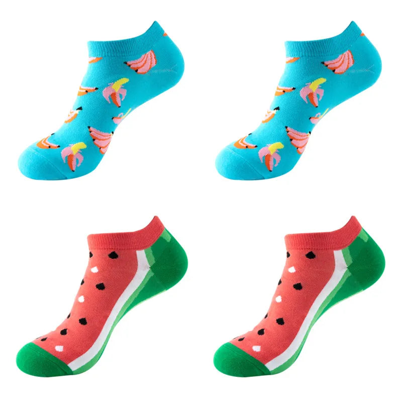 4 Pairs New Fashion Harajuku Fruit avocado Funny Cotton Happy Invisible Summer Boat Socks Women Men Short low Cute fun love Sock