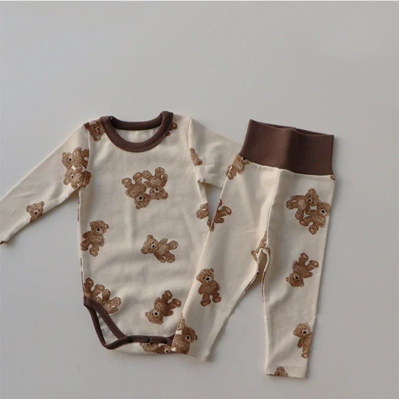 MILANCEL Autumn Spring Newborn Baby Pajama Set Cartoon Cute Cotton Long Sleeve Bunny Sleepwear Bodysuit Set