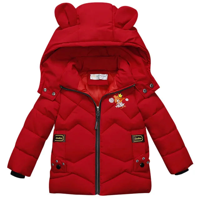 2023 New children's coat jacket winter boy girl wave pattern cute cartoon ear warm silk cotton baby hooded cotton jacket tide
