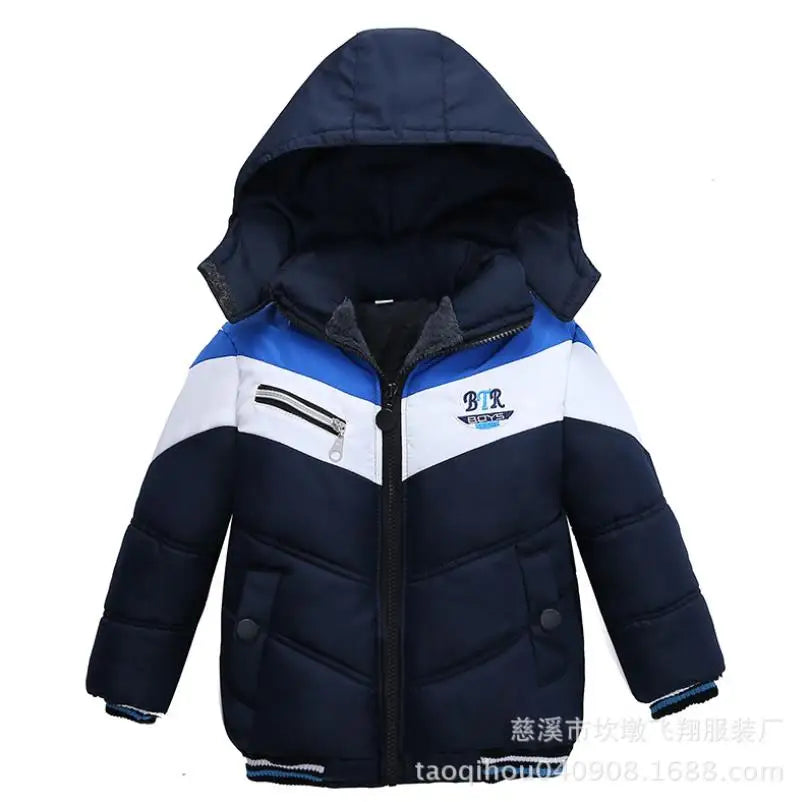 2023 New children's coat jacket winter boy girl wave pattern cute cartoon ear warm silk cotton baby hooded cotton jacket tide