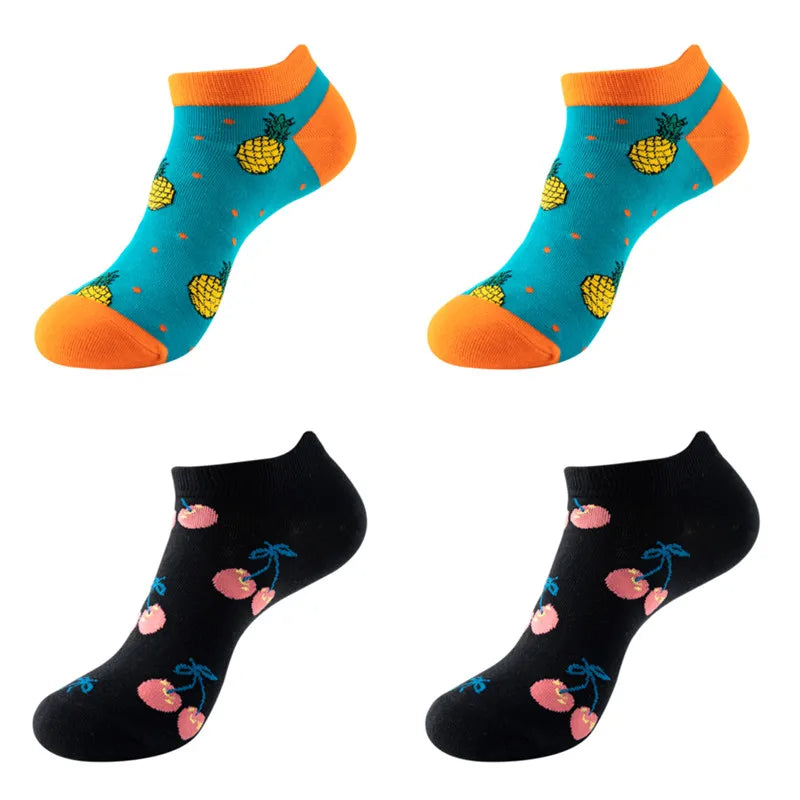 4 Pairs New Fashion Harajuku Fruit avocado Funny Cotton Happy Invisible Summer Boat Socks Women Men Short low Cute fun love Sock