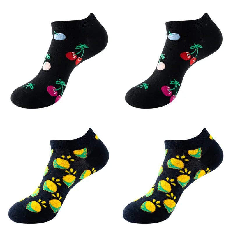 4 Pairs New Fashion Harajuku Fruit avocado Funny Cotton Happy Invisible Summer Boat Socks Women Men Short low Cute fun love Sock