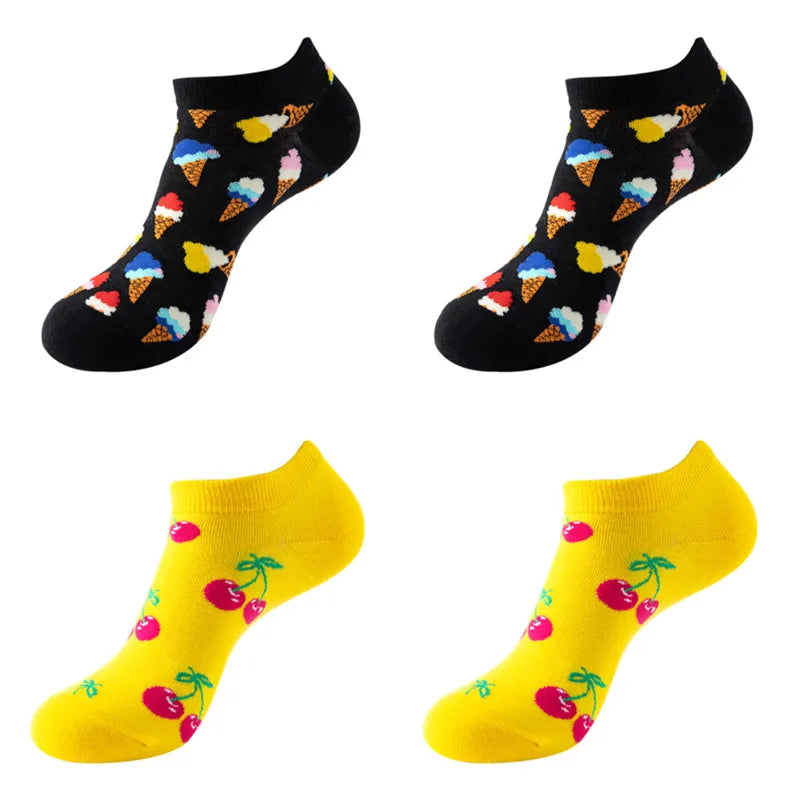 4 Pairs New Fashion Harajuku Fruit avocado Funny Cotton Happy Invisible Summer Boat Socks Women Men Short low Cute fun love Sock