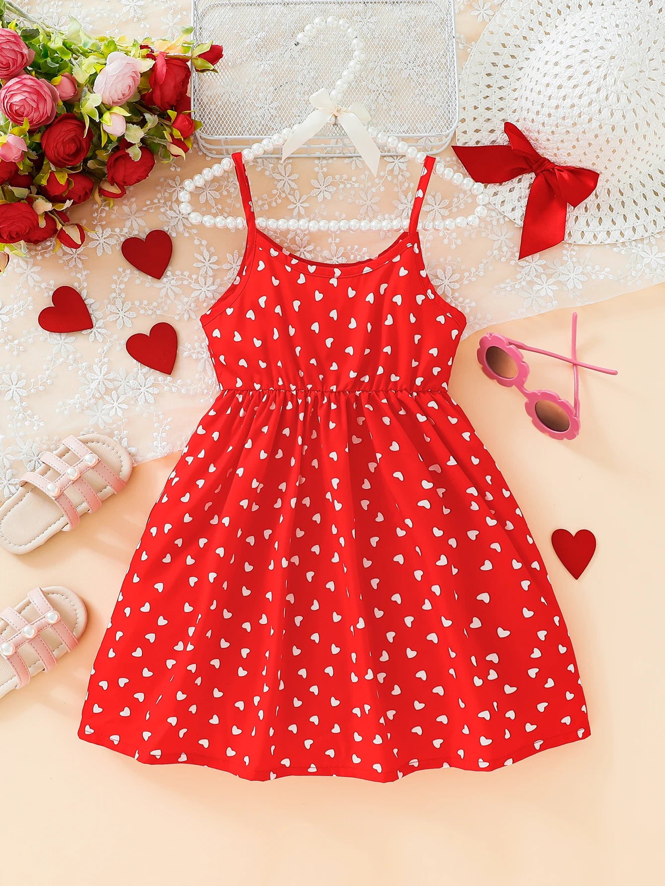 Summer Clothing Love Dress Casual Fashion Print Cute Girl Suspender Dress