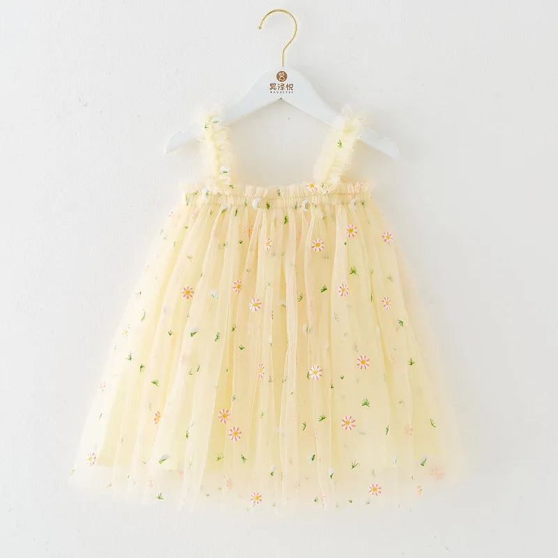 Baby Girl Princess 3D Flower Embroidery Strap Dress Sleeveless Infant Toddler Child Vestido Party Birthday Baby Clothes 1-7Y