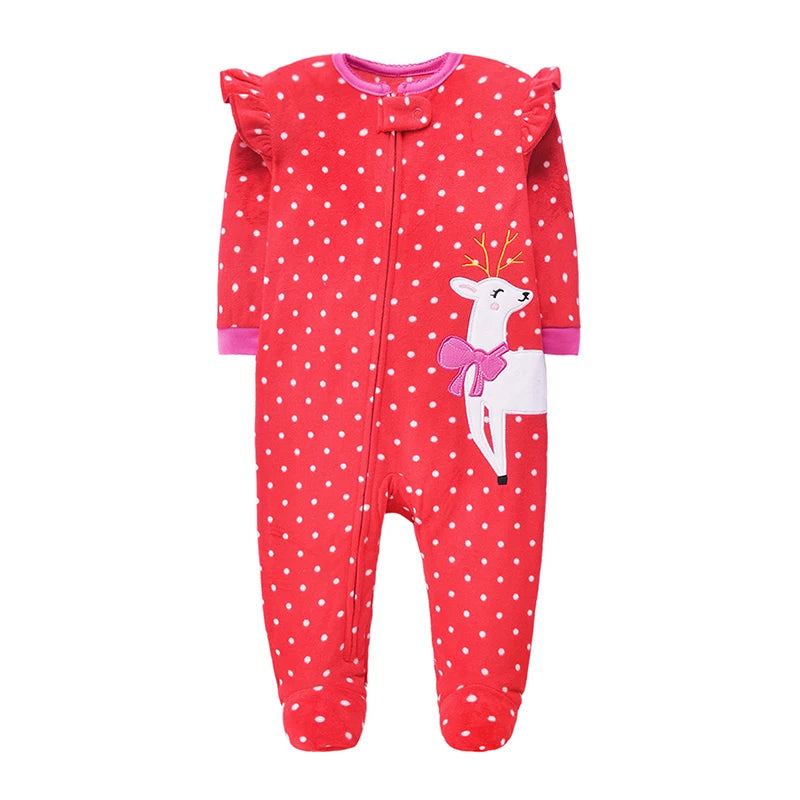 Spring Baby Girl Rompers Clothes Zipper Fleece Winter Warm Pajamas Newborn Infants Outfit Animal Jumpsuit Clothing 0 -12 M