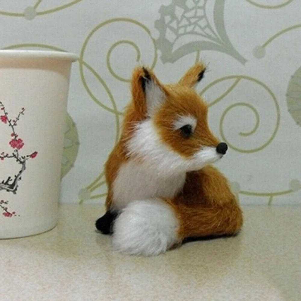 1PC Simulation Fox Ornament Mini Squatting Fox Model Plush Animal Figurine Doll Toy Home Decoration Craft Christmas Party Gift