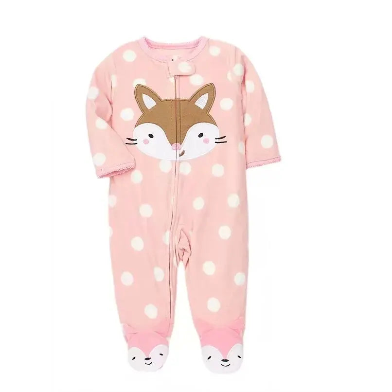Spring Baby Girl Rompers Clothes Zipper Fleece Winter Warm Pajamas Newborn Infants Outfit Animal Jumpsuit Clothing 0 -12 M