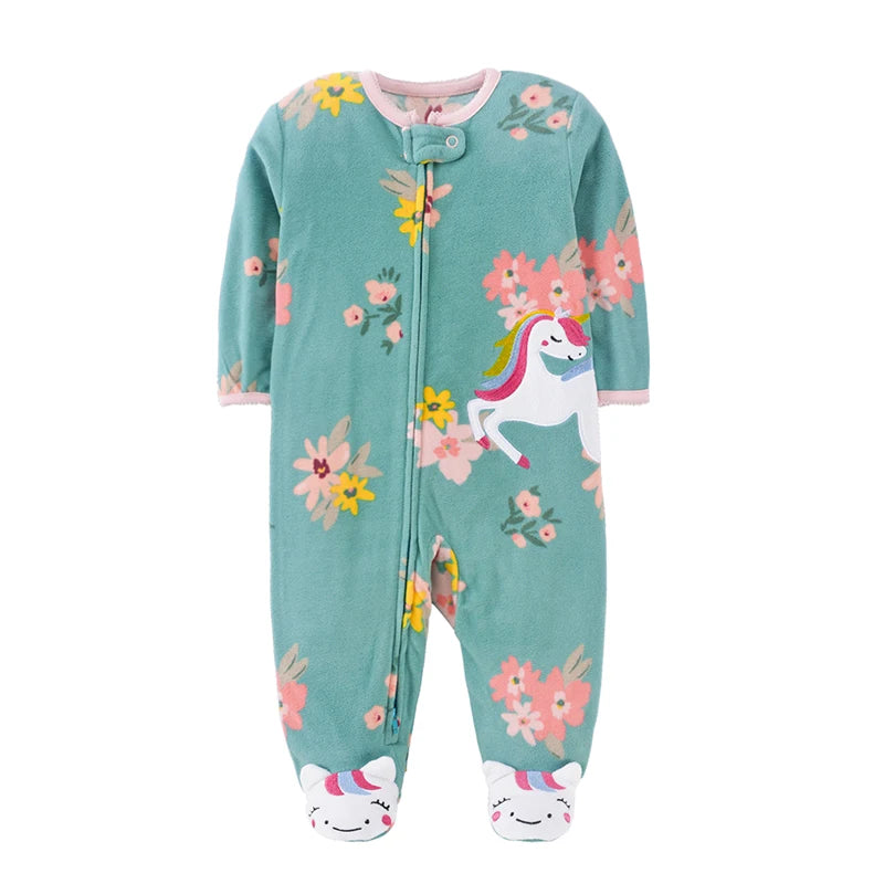 Spring Baby Girl Rompers Clothes Zipper Fleece Winter Warm Pajamas Newborn Infants Outfit Animal Jumpsuit Clothing 0 -12 M