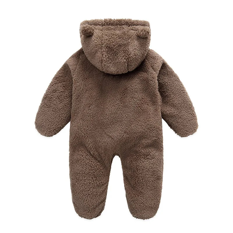 Baby Plush Rompers Autumn Newborn Boys Girls Long Sleeve Hooded Zipper Closure Jumpsuits Winter Warm Toddler Infant Outfits