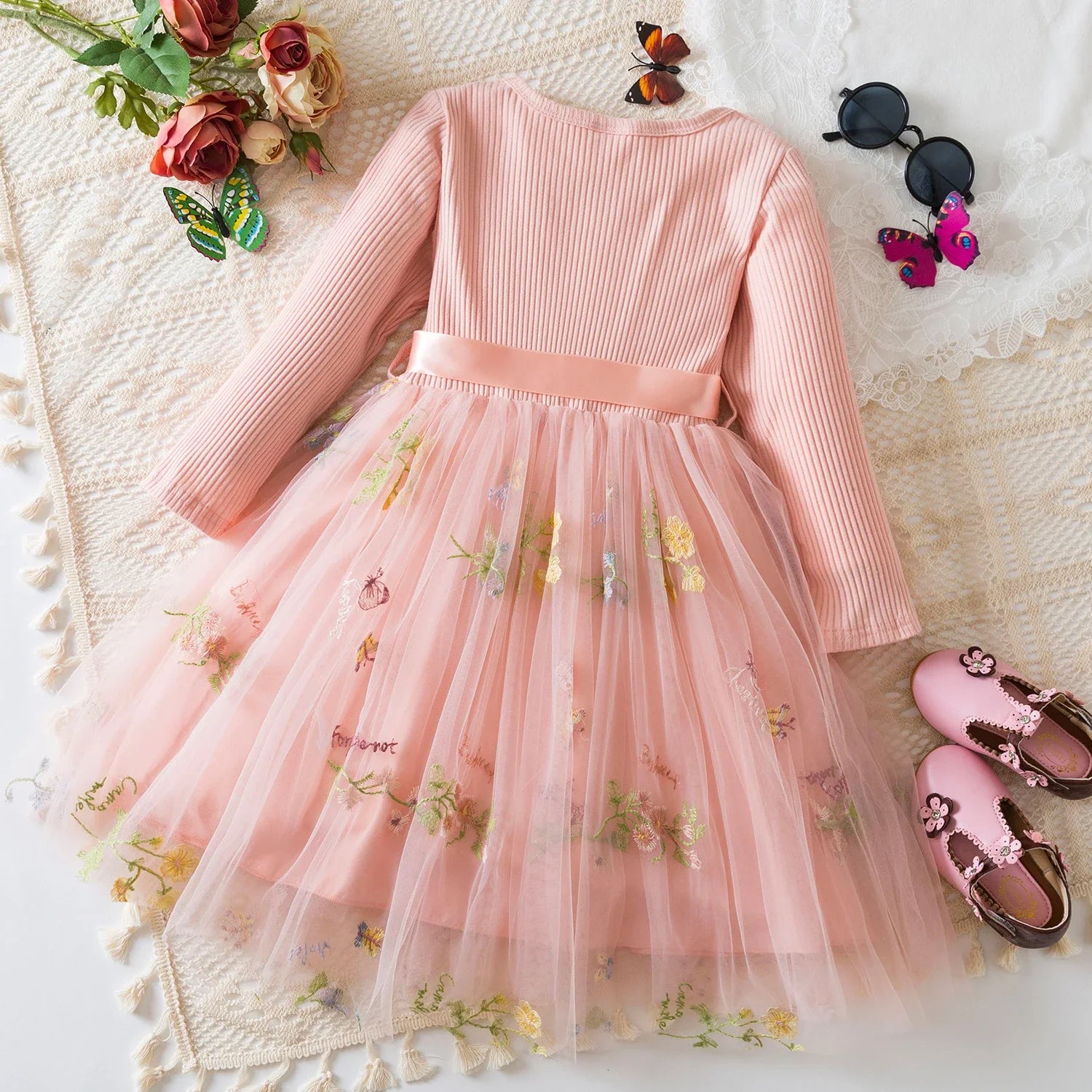 Fairy Flower Princess Dress for Girls Birthday Party Gown Long Sleeve Autumn Kids Clothes Knit Winter Dress Wedding Baby Dress