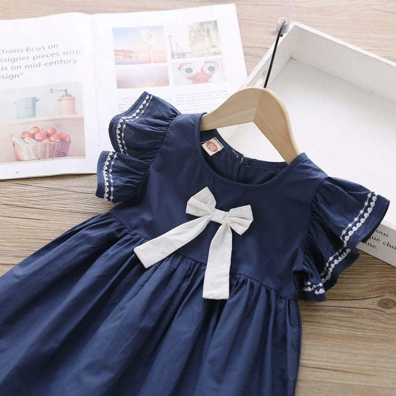 Summer Baby Girl Princess Dress Casual Fashion Baby Girl Flying Sleeve Bow-knot Princess Dress Kids Clothing For 1-6 Years Old