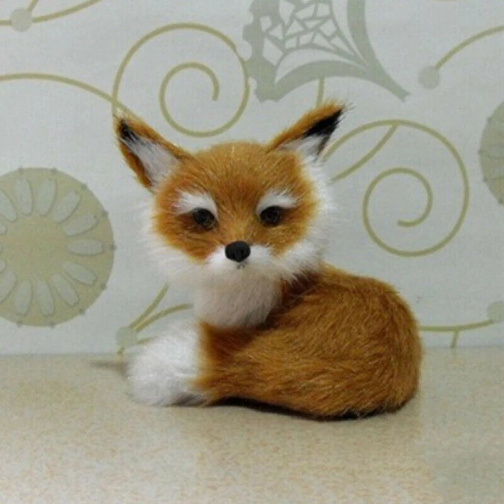 1PC Simulation Fox Ornament Mini Squatting Fox Model Plush Animal Figurine Doll Toy Home Decoration Craft Christmas Party Gift