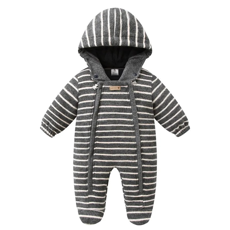 Newborn Baby Autumn Winter Thicken Warm Woolen Rompers Toddler Cute Hooded Zipper One-piece Bodysuit Outfits Infant Jumpsuit