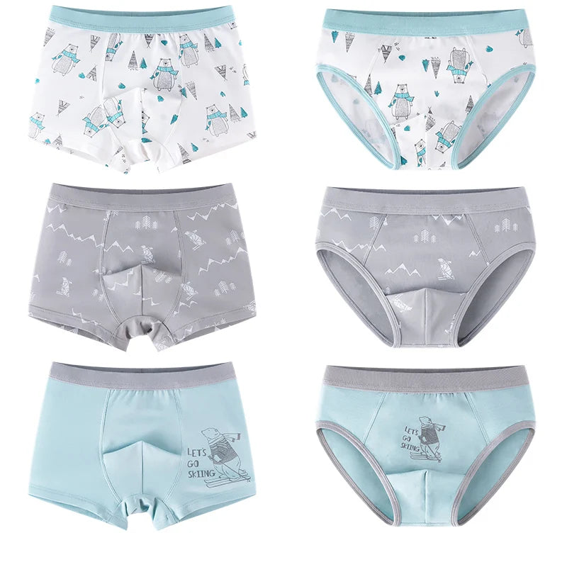 3Pcs High Quality Boys Underwear Cartoon Bears Shorts Soft Cotton Underpants Kids Teenage Striped Panties For Children 4-15Y