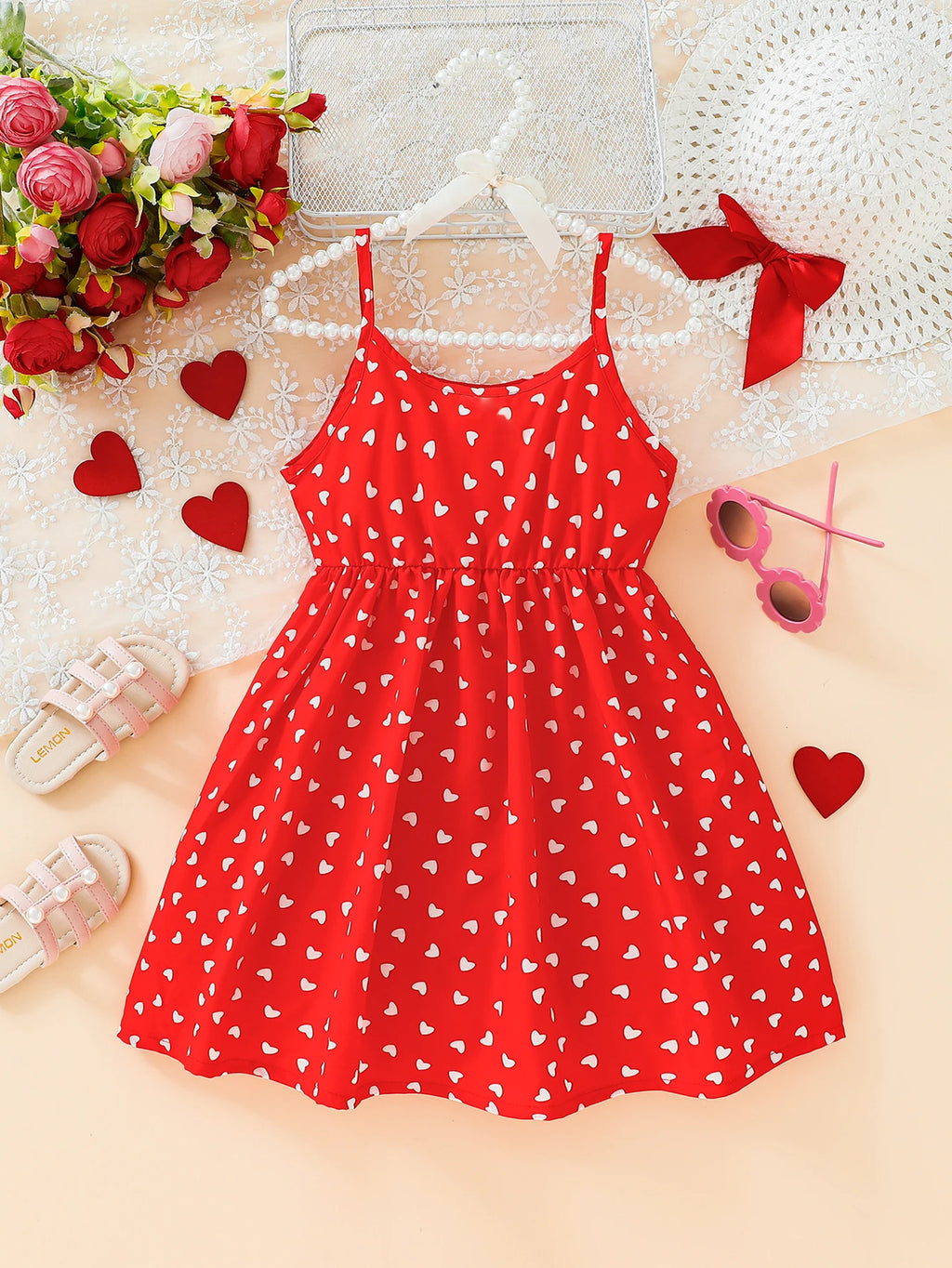 Summer Clothing Love Dress Casual Fashion Print Cute Girl Suspender Dress