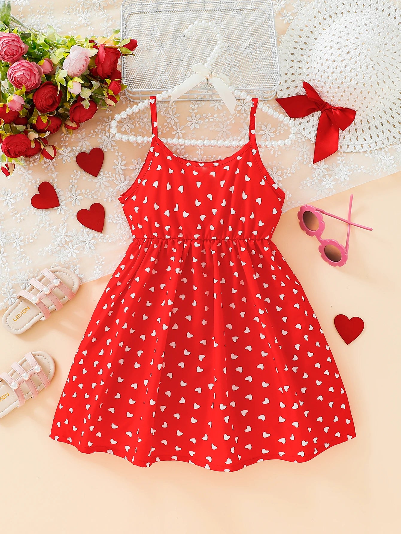 Summer Clothing Love Dress Casual Fashion Print Cute Girl Suspender Dress