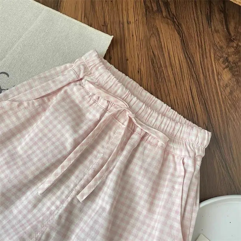 Children's Clothing Sets Bow Short Sleeve Top + Plaid Wide Leg Pants 2pcs Sets Kids Clothes for Girls Toddler Girl Clothes