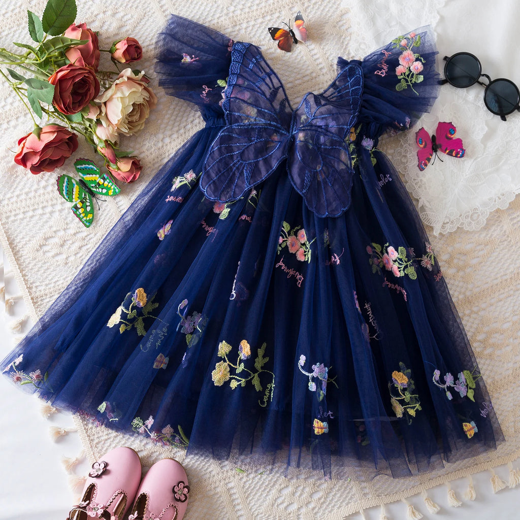 6M-5Y Summer Toddler Kid Baby Girls Tulle Dress Sweet Embroidery Flower Princess Dress for Girls Party Beach Holiday Clothing