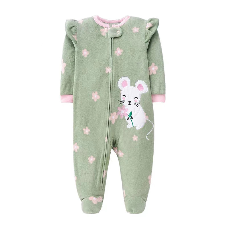 Spring Baby Girl Rompers Clothes Zipper Fleece Winter Warm Pajamas Newborn Infants Outfit Animal Jumpsuit Clothing 0 -12 M