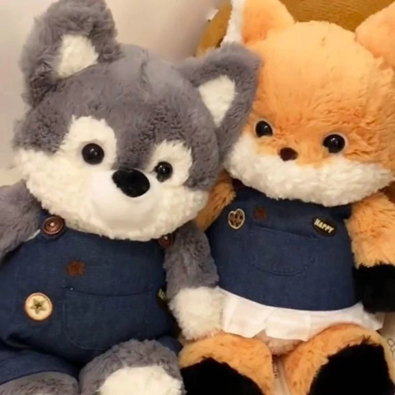 50cm Cute Running Fox Plush Toy Dressing Up and Changing Outfits Husky Cowboy Wolf Animal Doll as a Festival and Birthday Gift