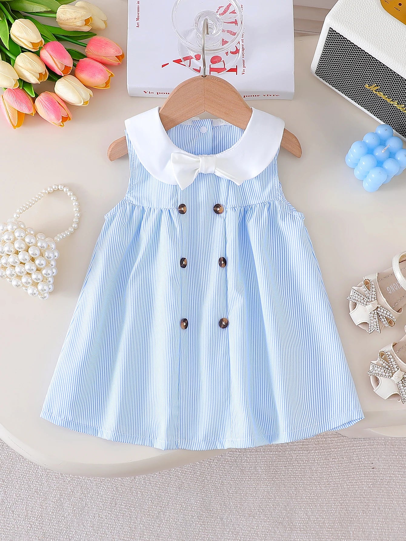 2025 Summer New Buttoned Sleeveless Solid Color Casual Dress