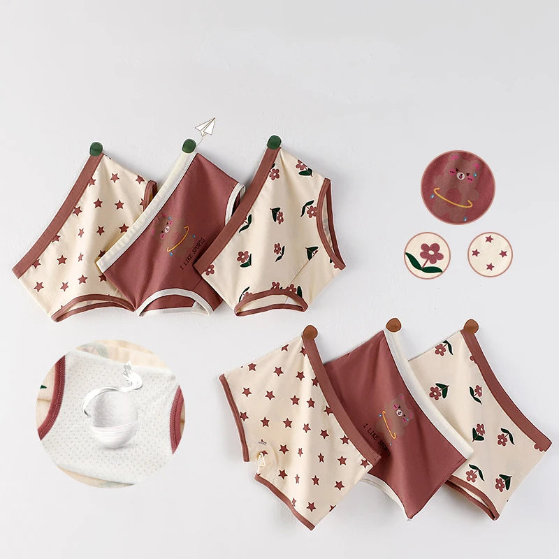 3Pcs/lot Kids Panties 7 Collections Chirdren's Underwear Lovely Girls Briefs Floral Grid Cute Pants Baby Dots Cotton Underpants