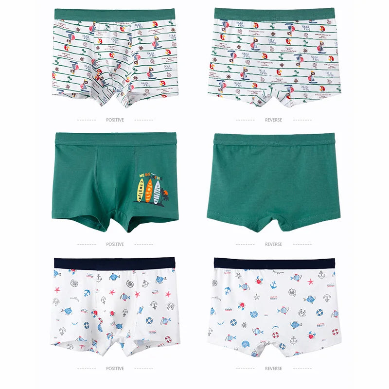 3Pcs High Quality Boys Underwear Cartoon Bears Shorts Soft Cotton Underpants Kids Teenage Striped Panties For Children 4-15Y